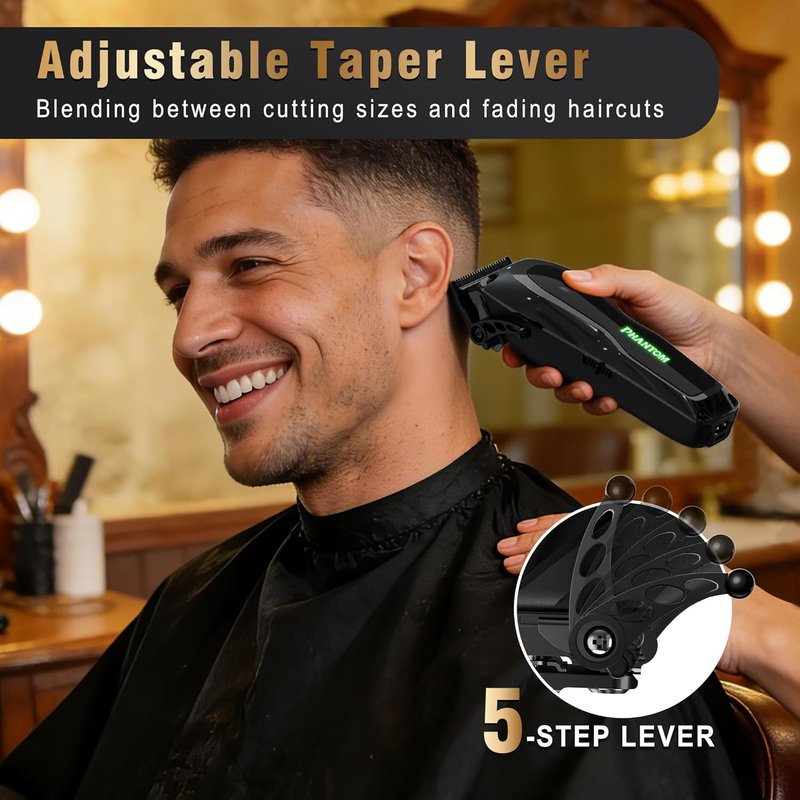 Phantom Professional Hair Clippers - Cordless Barber Trimmer Set with 13000 RPM DLC Blades | Zero-Gap for Fades & Blends