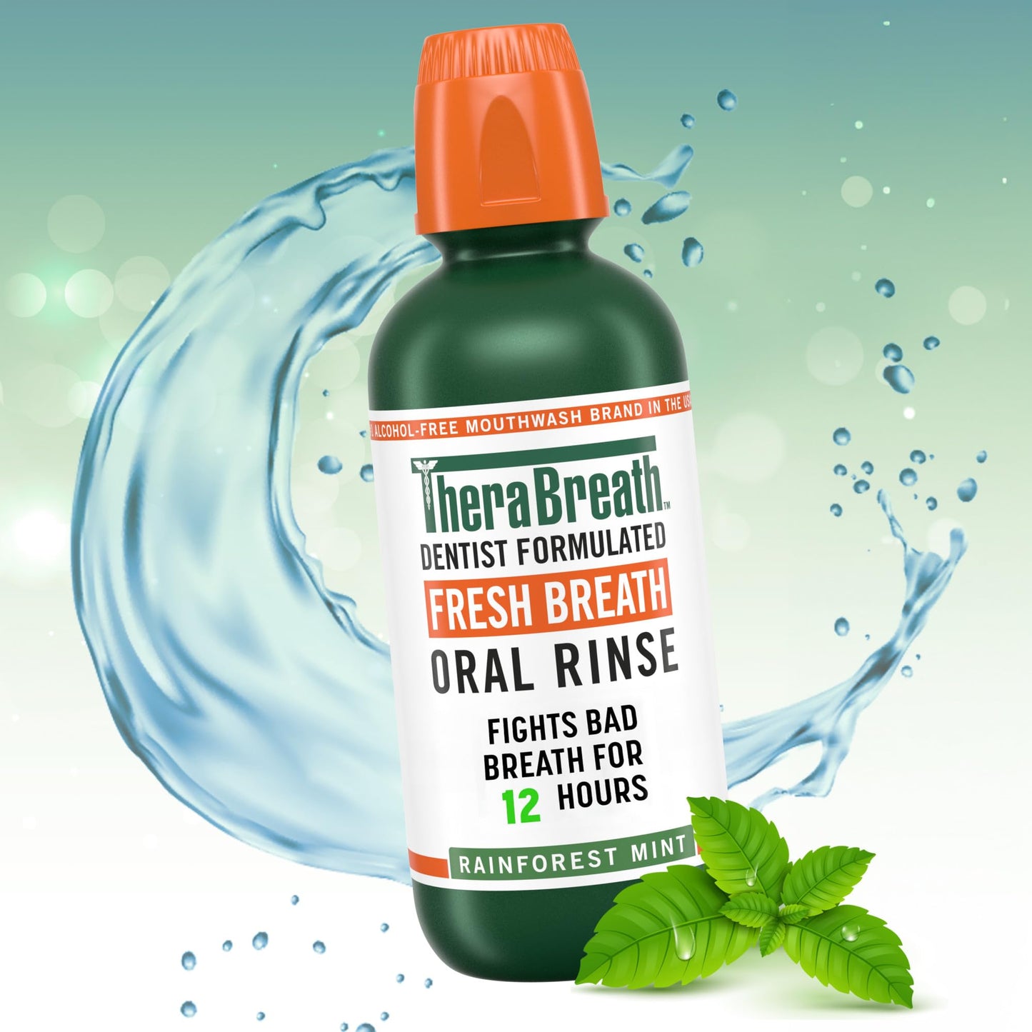 TheraBreath Fresh Breath Mouthwash, Rainforest Mint, Alcohol-Free, 16 Fl Oz (2-Pack)