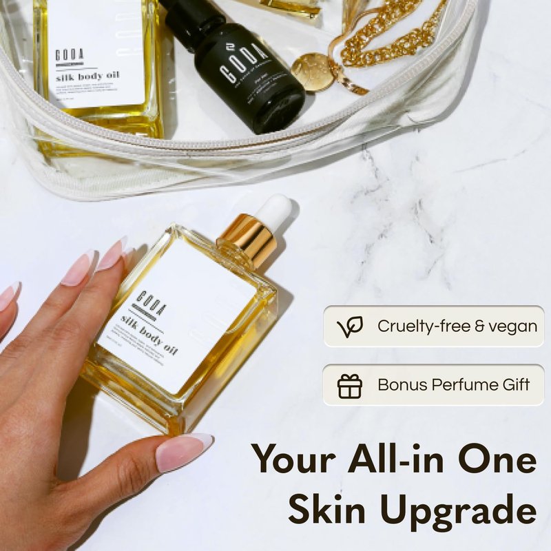 GODA Silk Body Oil Women - Firming Anti Aging Moisturizing Formula, Crepey Skin Hydrating After Shower, Scented Organic Blend Premium Skincare