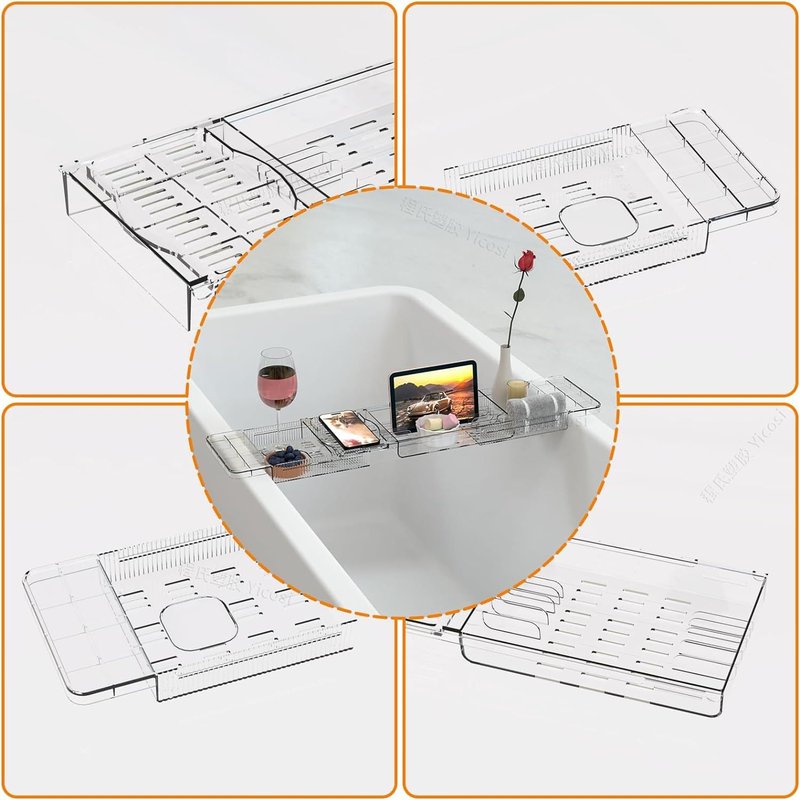 Expandable Bathtub Trays for Tub,Acrylic Bath Shelf Over Tub,with Non-Slip Design iPad Holder for Books Phone,Suitable for Bathtubs with an Internal Width of up to 28 Inch