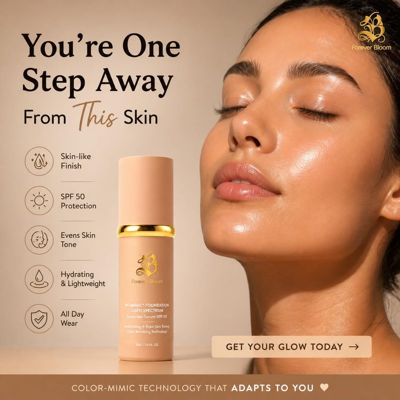 Bio Mimic Foundation by Forever Bloom; Protecting from Sun with SPF50; for Gym, Sports, Dancing