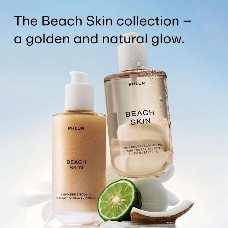 PHLUR Beach Skin Shimmering Body Oil, 4 Fl Oz – Coconut, Vanilla & Sandalwood Scented Body Oil for Women & Men, Hydrating Moisturizing After Shower Oil with Subtle Glow & Skin Musk Finish