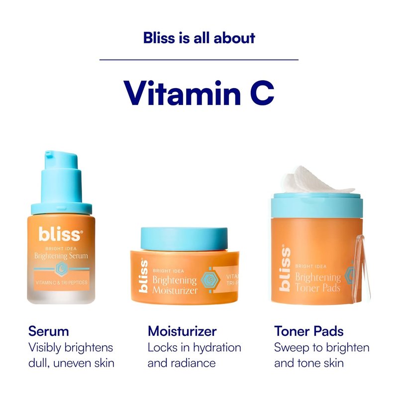 Bliss Vitamin C + Tri-Peptide Face Serum - Brightening & Firming Serum with Collagen-Boosting Peptides - 1 fl oz