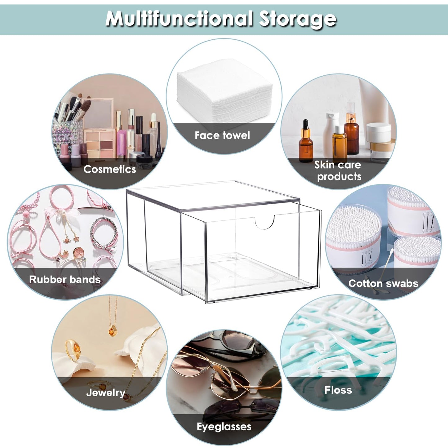 Sumnacon Disposable Face Towel Holder for Bathroom Vanity, Clear Plastic Facial Towels Holder Container with Drawer Storage, Face Towels Case Organizer Compatible with Clean Skin Cluub Towel