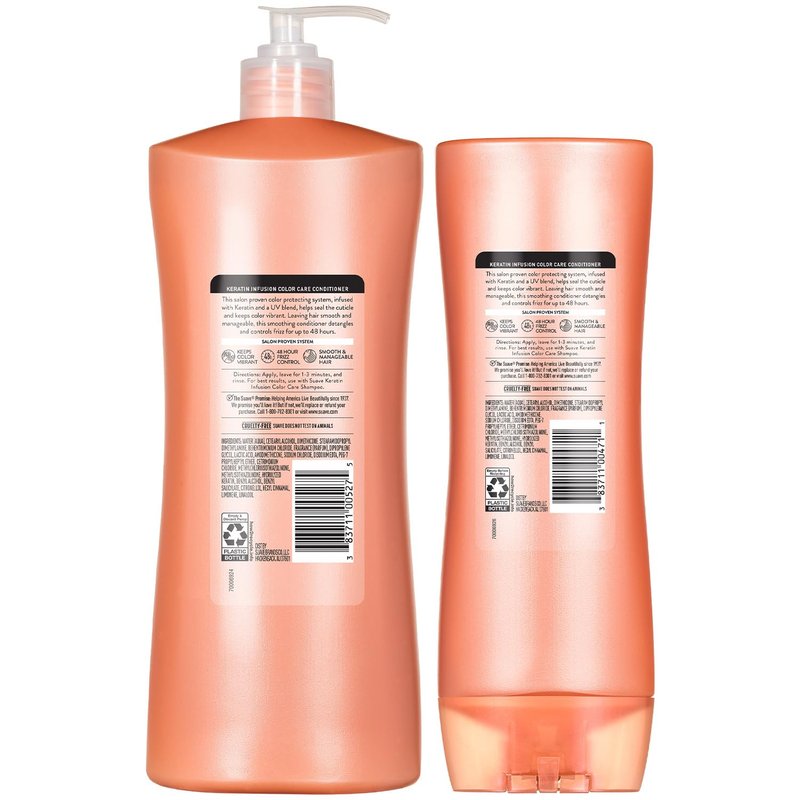 Suave Keratin Infusion Conditioner - pH-Balanced Color Care for Frizz Control | 2-Size Bundle
