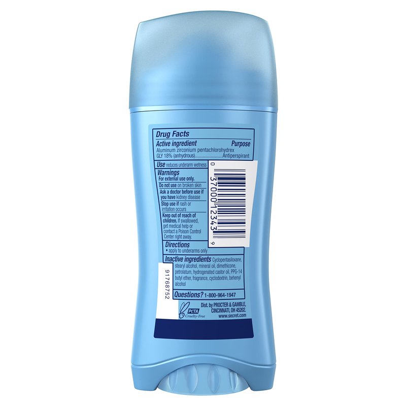 Secret Antiperspirant and Deodorant for Women, 24hr Sweat & Odor Protection, PH Balanced Protection, Gentle on Skin, Invisible Solid, Powder Fresh Scent, 2.6 oz (Pack of 12)