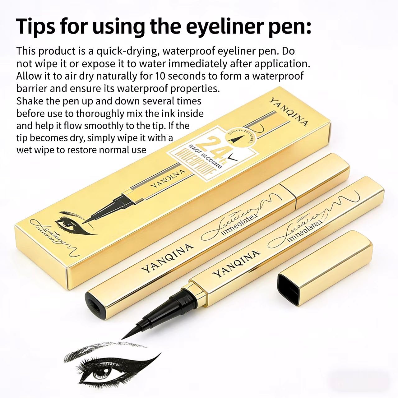 YANQINA Waterproof Liquid Eyeliner - Smudge-Proof,Makeup Long-Lasting Eyeliner Pencil for Women-Black,Smooth,Quick-Drying