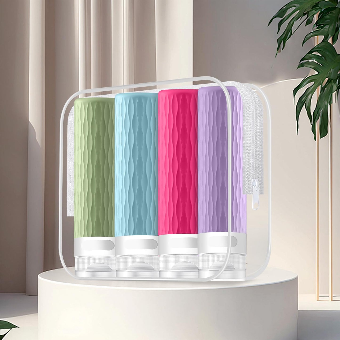 YEALIFE Travel Bottles for Toiletries, TSA Approved 3.4oz Travel Size Containers, BPA Free Leak Proof Silicone Traveling Bottles, Refillable Travel Essentials Kits for Shampoo Conditioner(4 Pack)-C