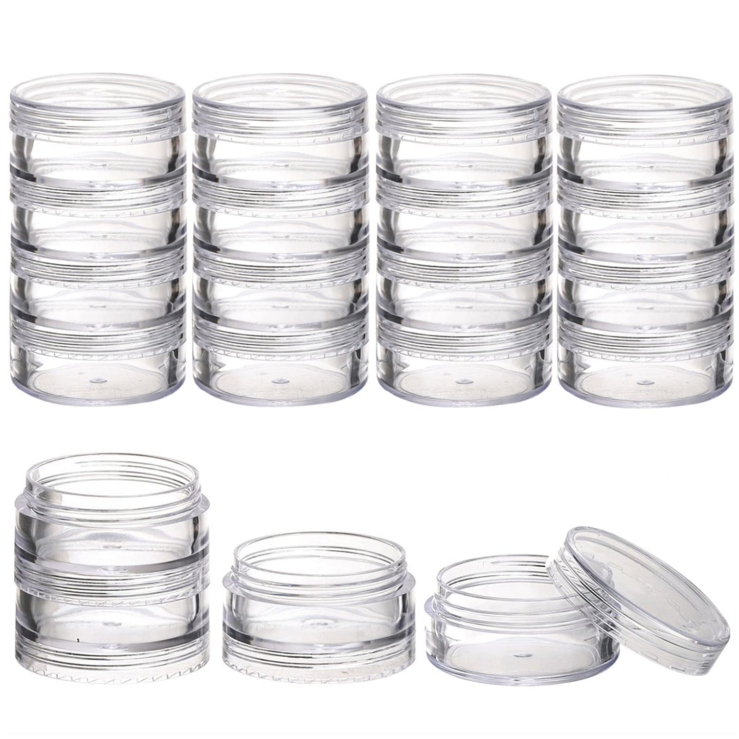 5 Set (20 Pieces) Stackable Cosmetic Containers with Screw Lids and Labels,10 Grams Clear Plastic Empty Jars Small Makeup Sample Containers for Beauty Products