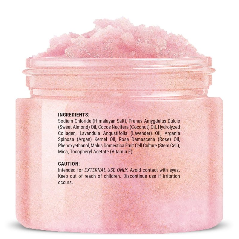 MYSTÉRE BEAUTÉ Himalayan Salt Body Scrub with Collagen & Rose Oil (12 oz) - Exfoliating Scrub for Cellulite, Acne, Scars & Stretch Marks - Deep Cleansing & Moisturizing - Natural Skin Care Gift