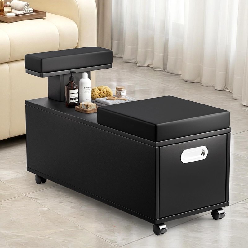 OmySalon Pedicure Cart, Foot Bath Trolley with Storage Drawer & Foot Rest, Pedicure Chair Stool for Esthetician Manicure & Foot Massage, Beauty Spa Salon with Locking Wheels, Black