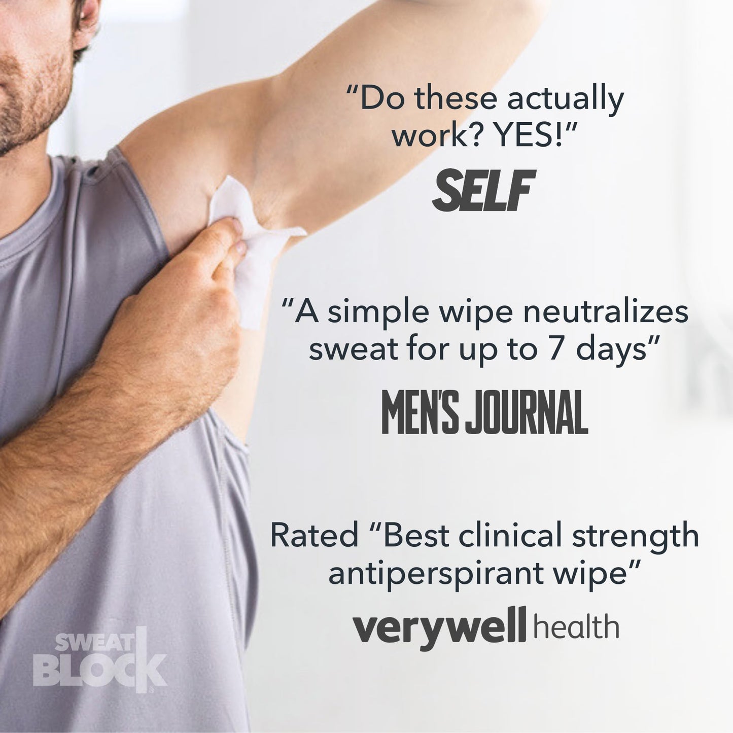 SweatBlock Antiperspirant Underarm Wipes for Men & Women - Clinical Strength for Hyperhidrosis & All-Day Sweat Control - Stop Sweating w/ up to 7-Day Protection per Wipe - Unscented - Pack of 10 Wipes