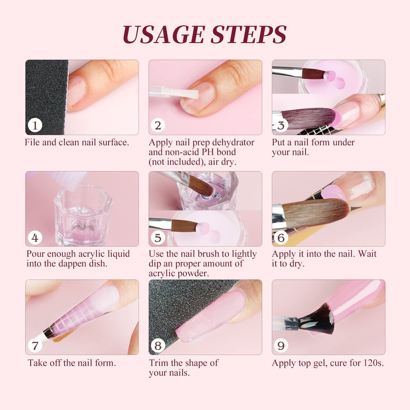 SAVILAND Acrylic Nail Kit for Beginners: White Pink Clear Acrylic Powder and Liquid Set with Nail Brush Forms Manicure Tools Kit with Everything for Beginners Home DIY Nail Art Salon