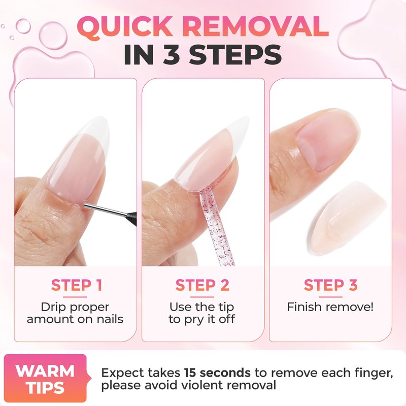 UNA GELLA 20ml*2PCS Nail Glue Remover for Press on, Multi-Functional Pinpoint Glue Remover Fast Removal Gentle Non-Acetone with Crystal Sticks for Nails Polish False Acrylic Nail Tips Home DIY