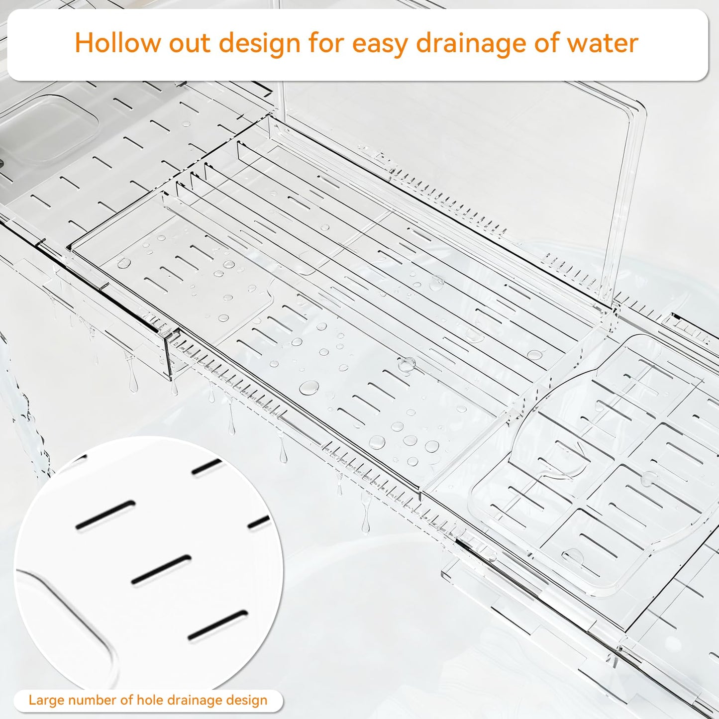 Yieach Luxury Clear Bathtub Shelf Across Tub,Expandable Plastic Bathtub Tray Over The Tub Bath Caddy,Free Standing Bath Table Board & Accessories for Women Relaxing with Reading Book and Ipad Holder