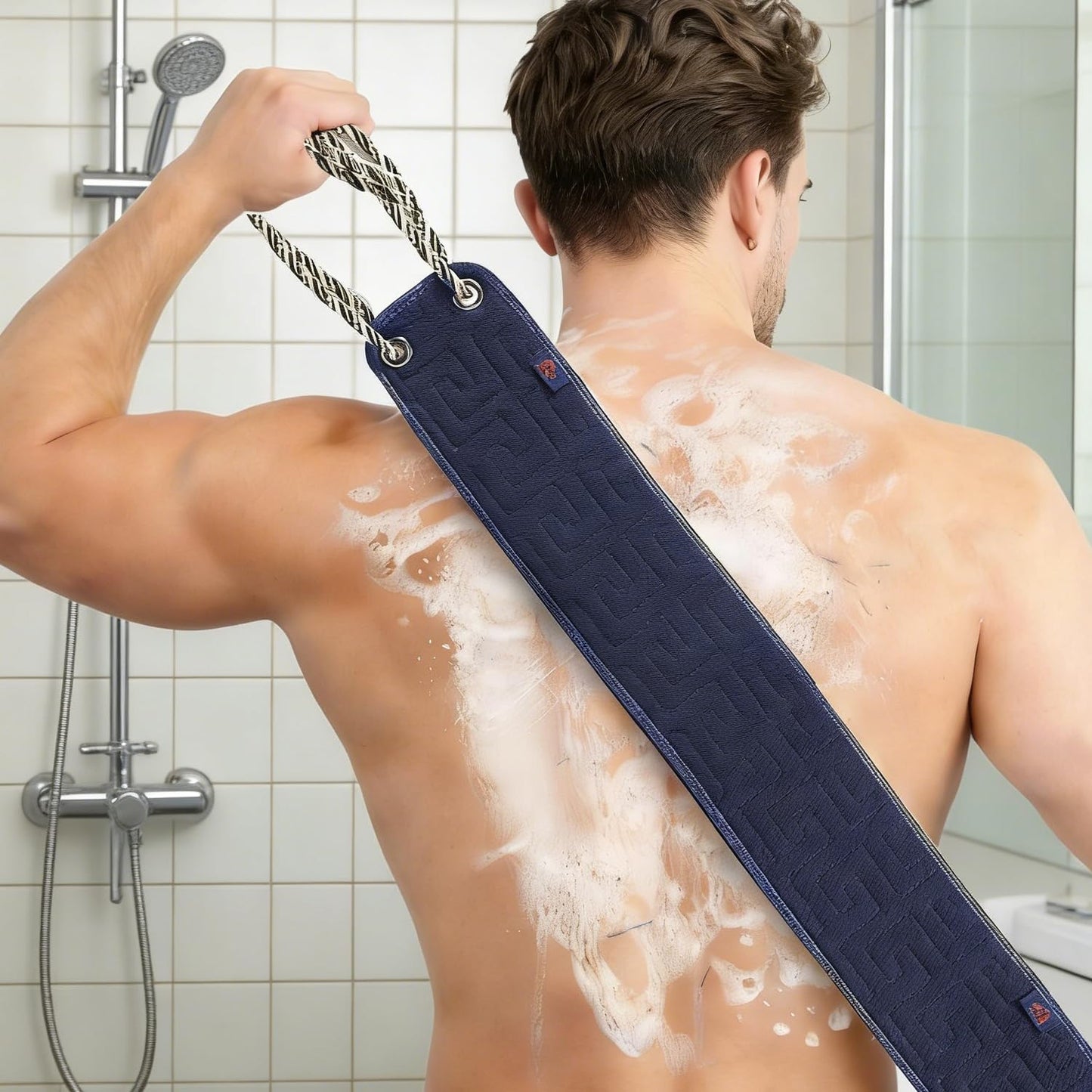 Back Scrubber for Shower for Women Men, 38 Inches Double-Sided Exfoliating Body Scrubber with Handles, Back Washer for Shower, Bath Scrubber for Body, Back Exfoliator Body Cleaner to Scrub Your Skin