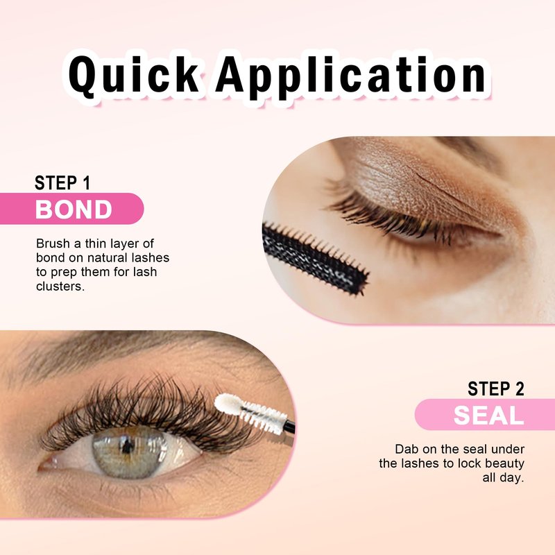 Lash Bond and Seal Waterproof, Cluster Lash Glue Bond and Seal Lash Glue, Strong Hold 72h for Eyelash Clusters, Latex Free Sensitive Eyes Available 10ML (Pack of 2)