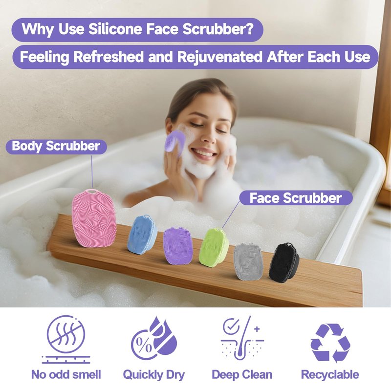 ARIOSOX 2 PCS Face Scrubber, Soft Silicone Face Exfoliator with Suction Cup for Man and Women Deep Skin Clean, Gentle Facial Cleaning Brush Suitable for All Sensitive Skin (Purple)