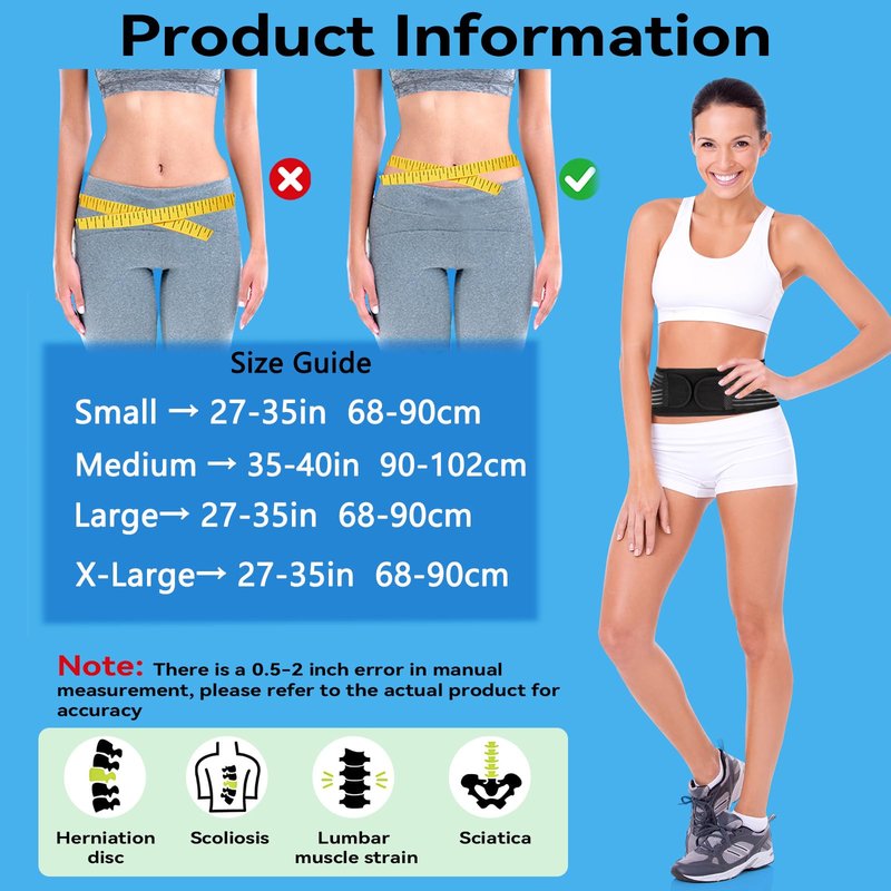 Umbilical Hernia Belt for Men and Women, Abdominal Binder Hernia Belt with 6 Stainless Steel Spring Support, Back Support with 2 Compression Tape, Adjustable Lumbar Support Brace Sciatica Pain Relief