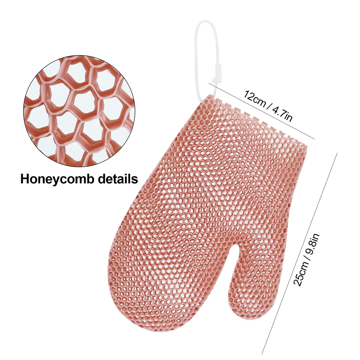 Honeycomb Exfoliating Bath Gloves - Microfiber for Enhanced Blood Circulation & Soft, Smooth Skin - Exfoliating Shower Mitt Sponges for All Skin Types (Pink - Glove)