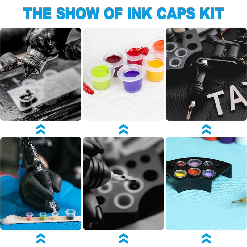 303Pcs Tattoo Ink Caps Kit - Emalla 3Pcs Black Tattoo Ink Cups Holder with 300Pcs Tattoo Ink Caps 100 Small 100 Medium 100 Large Tattoo Ink Cups Tattoo Ink Container Tattoo Kit Tattoo Supplies