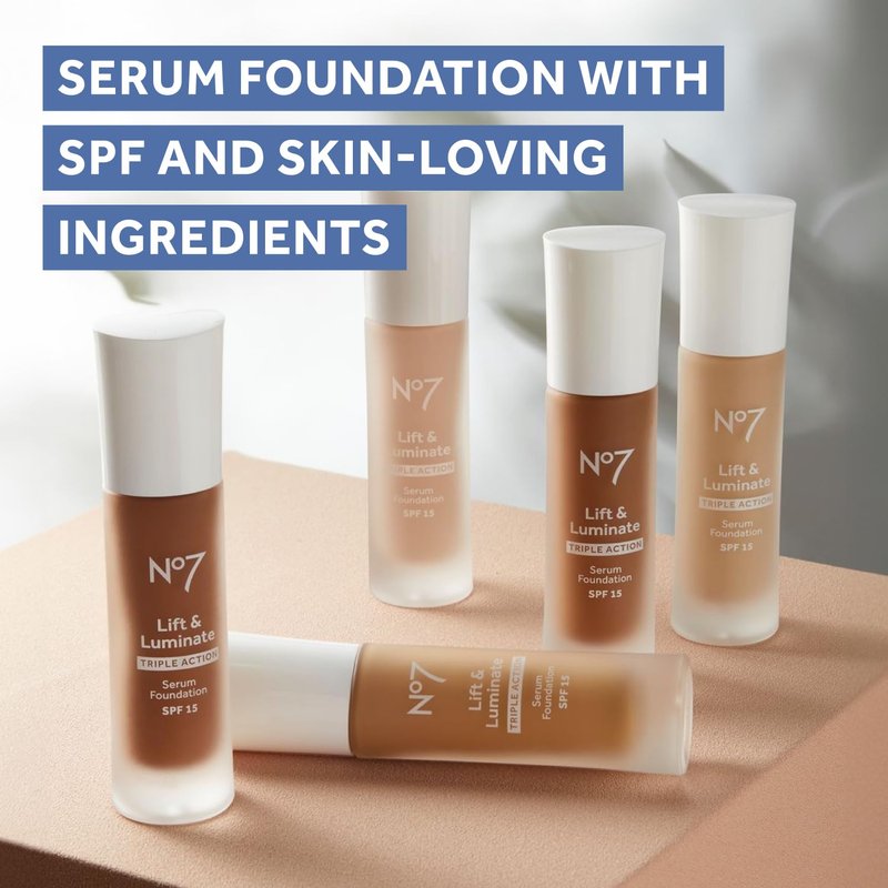 No7 Lift & Luminate Serum Foundation - Radiant Liquid Makeup with SPF 15 for Mature Skin - Porcelain (30ml)