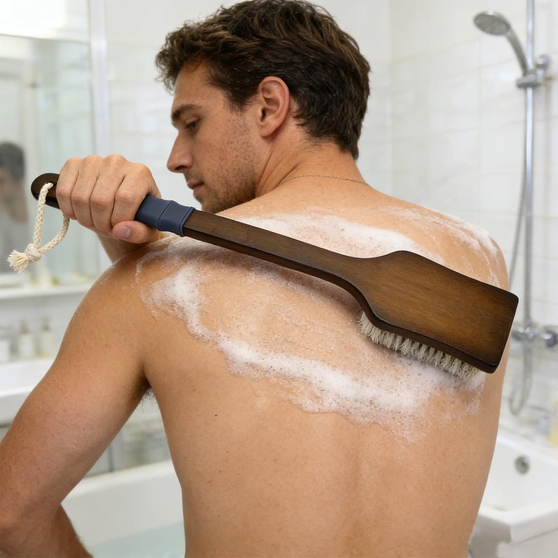 ENAMELEVO Back Scrubber for Shower,Exfoliating Shower for Men with Long Handle,Dry Brushing Body Brush,Lymphatic Contour for Full Body Exfoliation, Skin Cleansing & Lymphatic Drainage