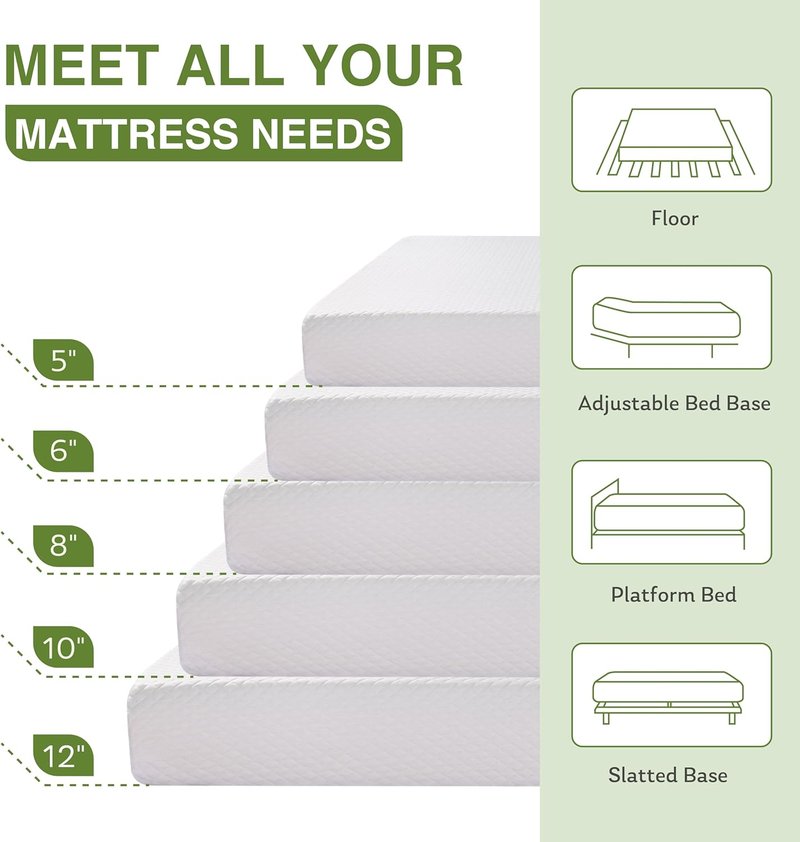 EGOHOME 8-Inch Twin Memory Foam Mattress - Cooling Green Tea Gel for Pressure Relief | CertiPUR-US Certified, 75''L x 38''W, White