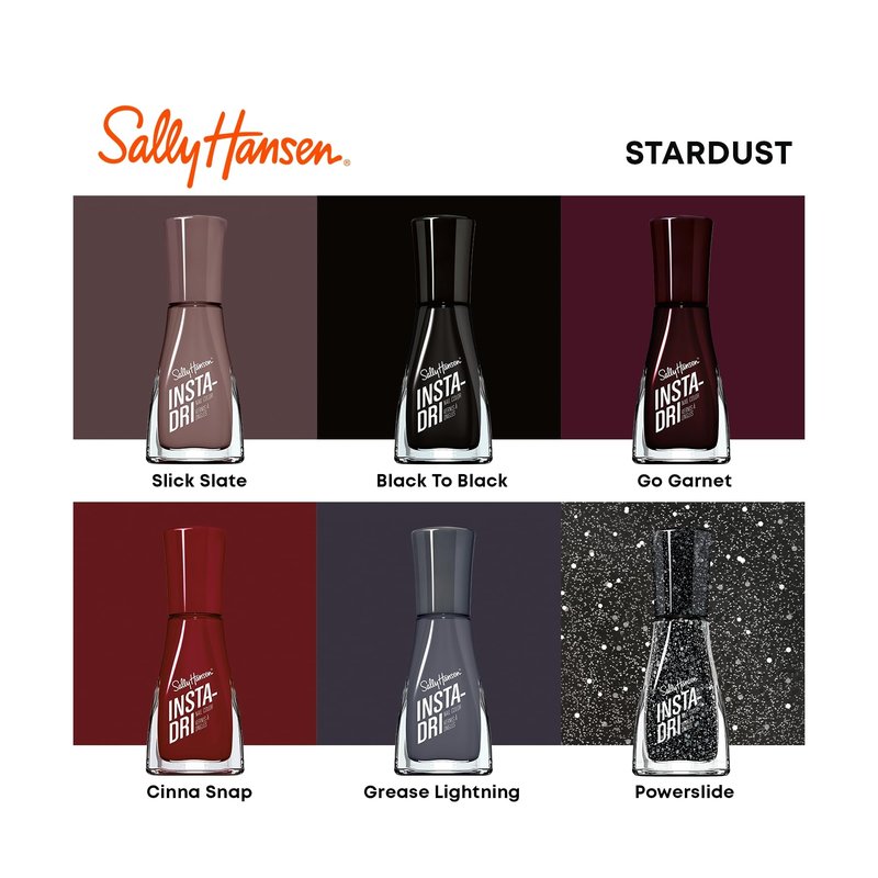 Sally Hansen Insta-Dri Nail Polish | Quick Dry, Long Lasting, Streak-Free Shine | Opaque, Glittery | 565 Powerslide | Black with White Glitter Nail Color