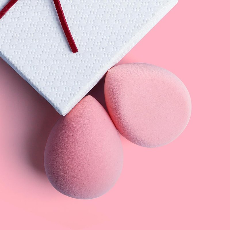 BEAKEY Makeup Sponge Set - Patented Flat Duo for Foundation & Powder | Latex-Free Pink Blending Sponges