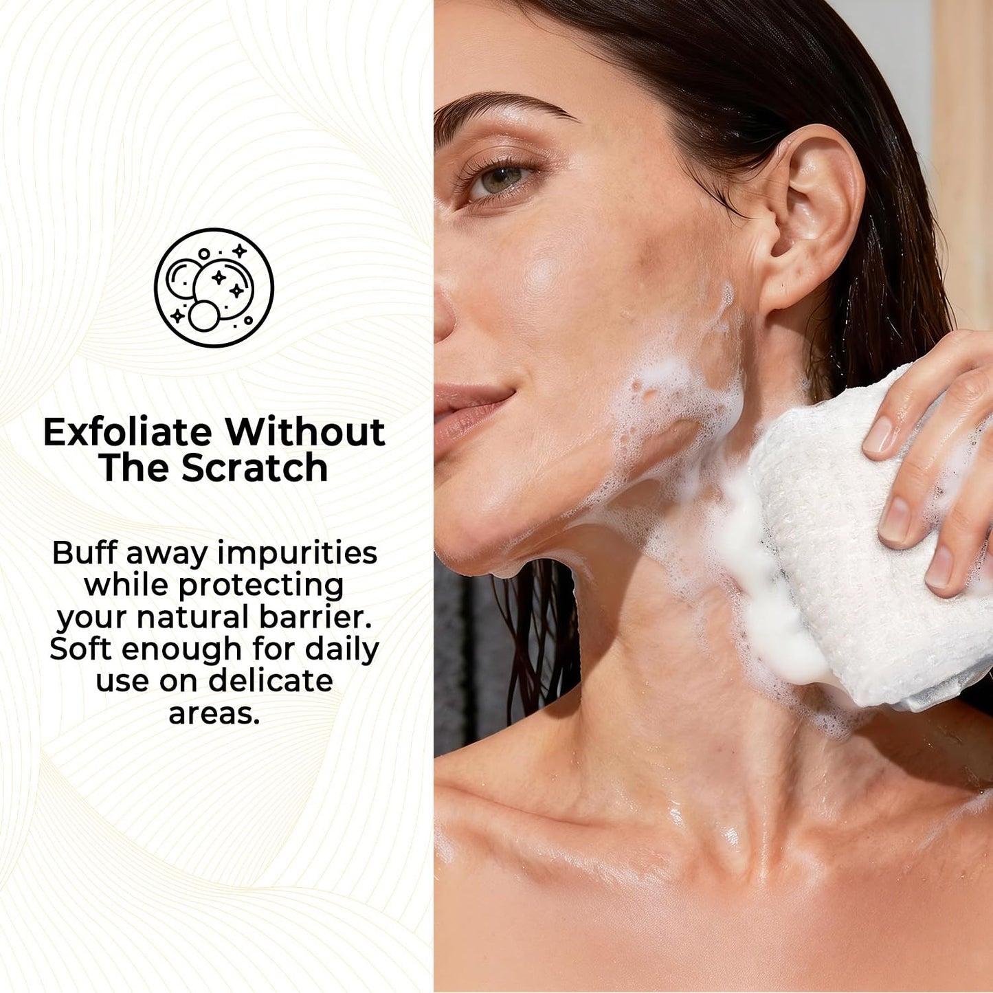 Hiflora 3D Wave Weave Japanese Exfoliating Washcloth, Long Exfoliating Back Scrubber for Shower, Gentle Body Scrub Towel, Korean Style, Cloud (Soft)