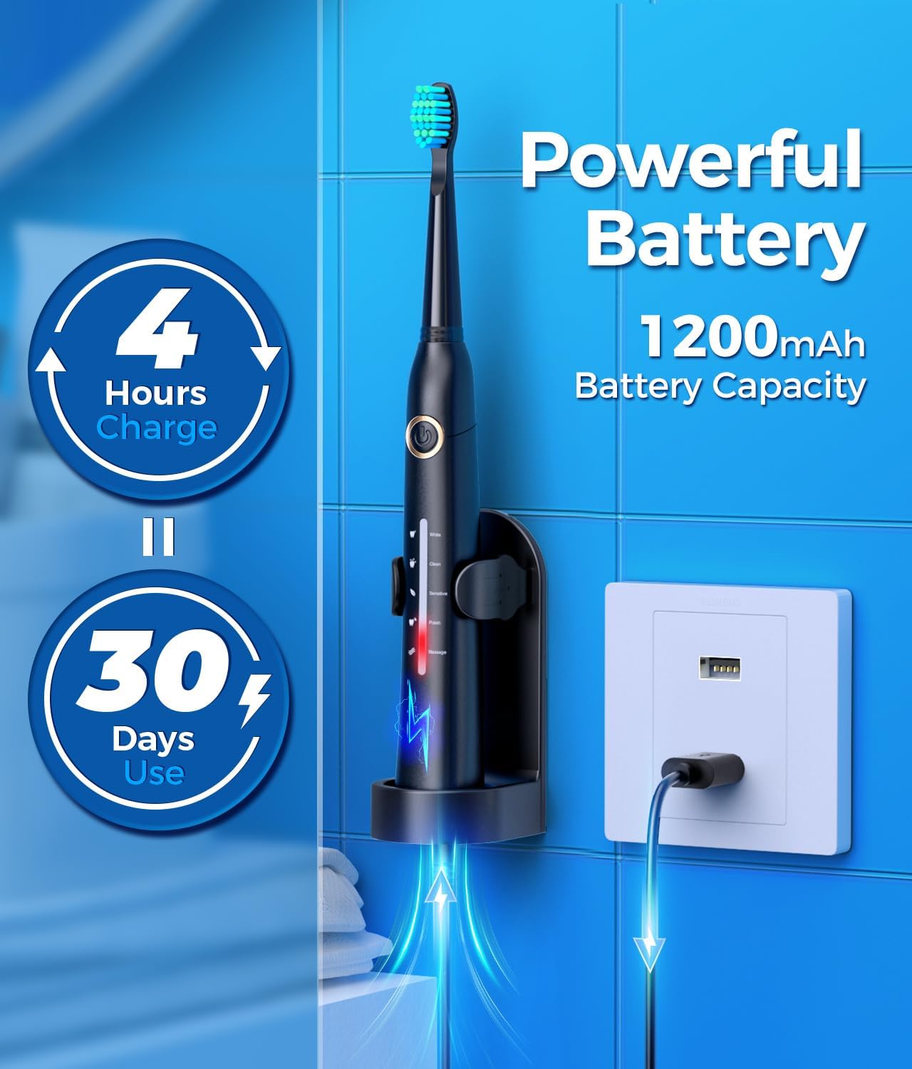 TEETHEORY Sonic Electric Toothbrush for Adults - 8 Brush Heads, 40000 VPM Deep Clean, 5 Modes, Rechargeable