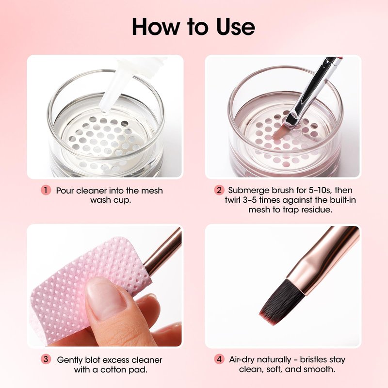 Gellen 130ml Nail Brush Cleaner and Conditioner, Rose Oily Formula Acrylic Brush Cleaner Liquid, Acetone-Free Nail Art Brush Restorer for Gel Polish, Dip Powder, Polygel Manicure Care