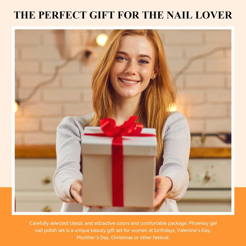 Phoenixy 30 Pcs Gel Nail Polish Set, 25 Colors Nail Polish Set with Pink Tangerine Orange Pink 5pcs Base Top Coat Nail Art Kit Gifts for Women