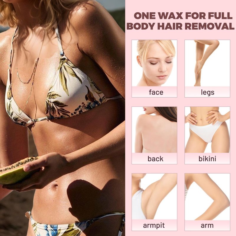 Wax Beads for Sensitive Skin Hair Removal - 2.5lb Hard Wax Pearls with 20 Sticks for Brazilian, Bikini, Back, and Chest, Painless Refill for Waxing Kit (Chamomile)