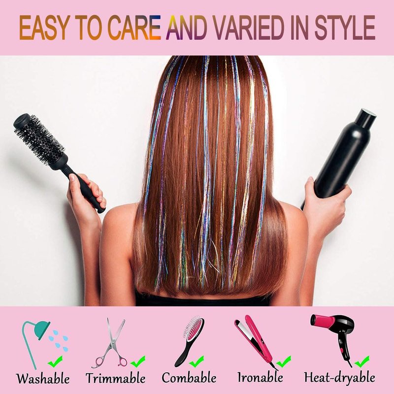 Celinebella Bubblegum Pink Glitter Hair Extensions - 48 Inch Heat-Resistant Strands for Prom & Events