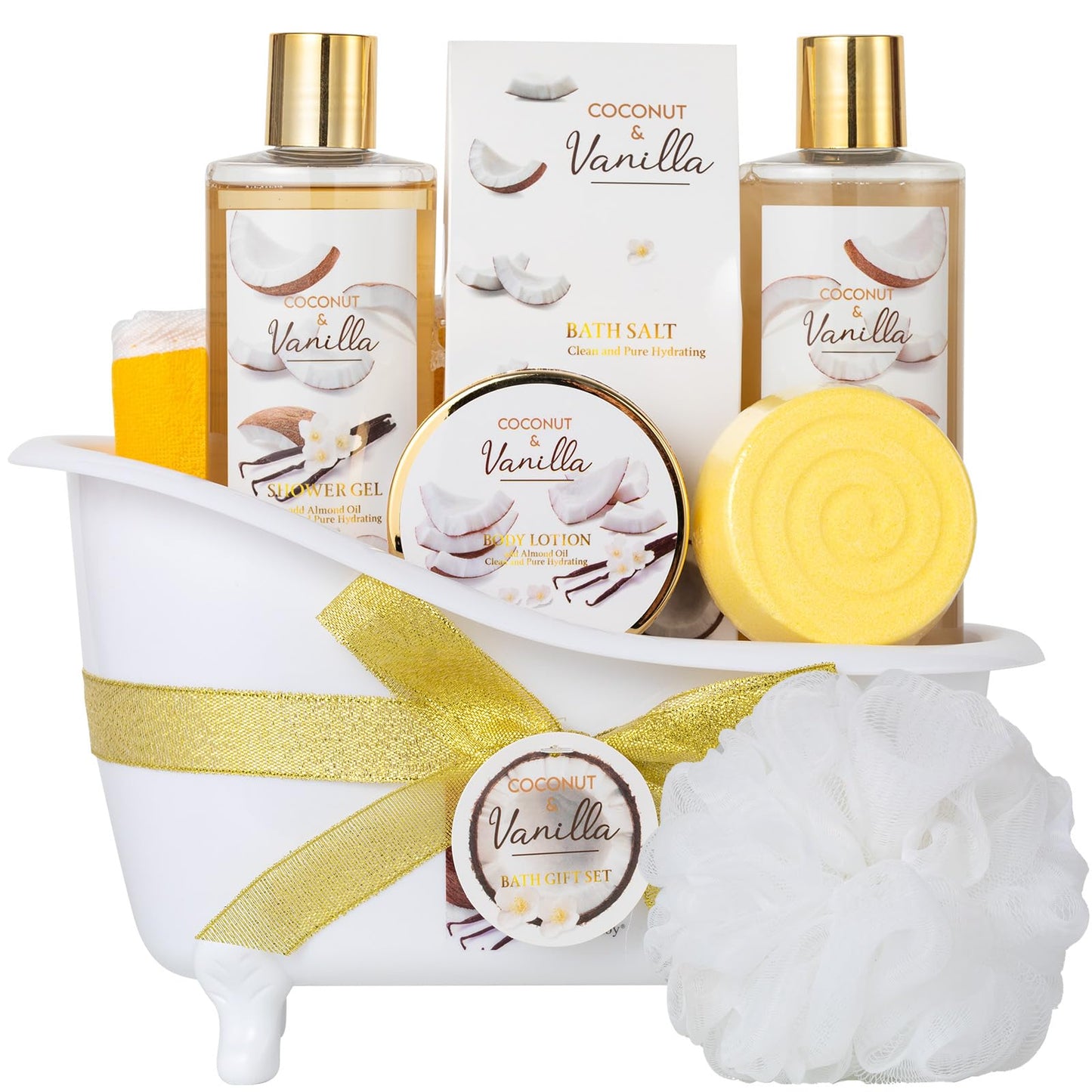Spa Gift Basket for Women & Men Pamper Kit- 8-Piece Bath Kit Coconut Vanilla Bath & Body Gift Set for Women Self Care Spa Gift Baskets | Perfect Gifts Mom, Birthday Gift, All Occasion Holiday Present