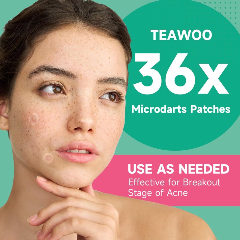 TEAWOO 36-Count Microdart Pimple Patches, Hydrocolloid Acne Patches with Salicylic Acid & Madecossoside, Microdart Zit Patches for Deep Blemishes & Early Stage Acne (Patented)