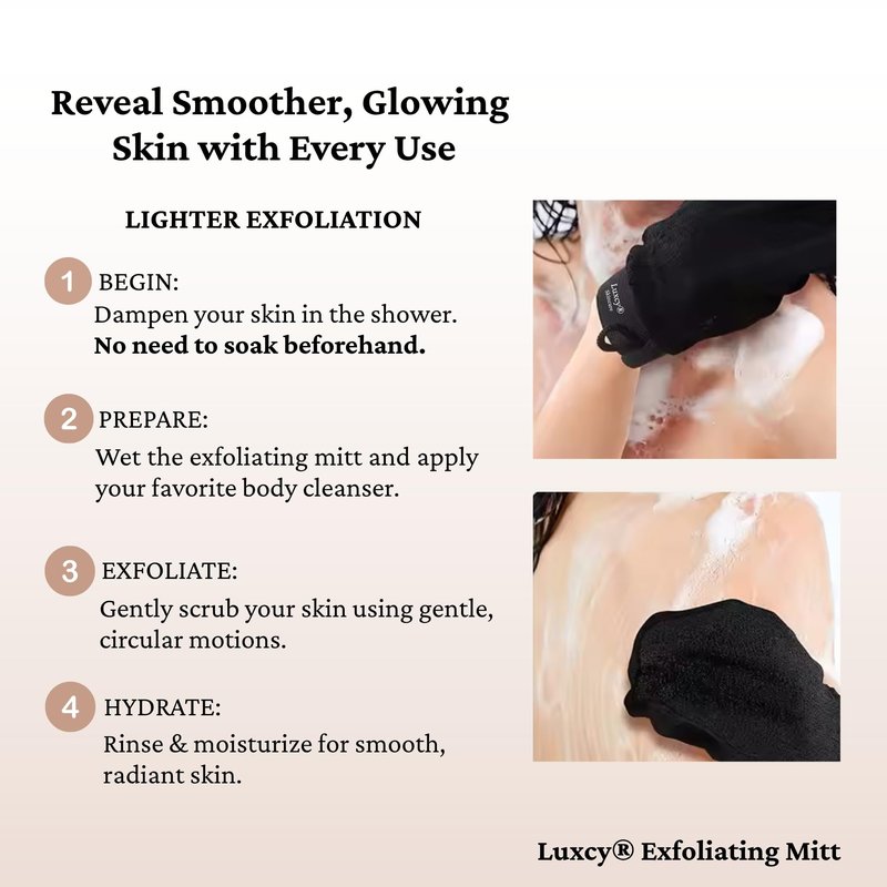 Luxcy Premium Korean Exfoliating Mitt & Body Scrubber Glove, Viscose Fiber Dead Skin Remover for Smooth, Radiant Skin, Shower Skincare, Keratosis Pilaris Treatment & Self-Tan Prep (1 Pack)