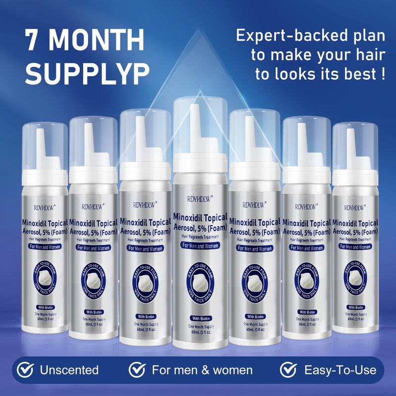 5% Minoxidil Foam for Men and Women Hair Growth, Minoxidil for Men Foam for Hair and Beard, Hair Regrowth Treatment Helps Regrow Hair Loss & Thinning (7pcs, 14.77oz, 7 Month Supply)
