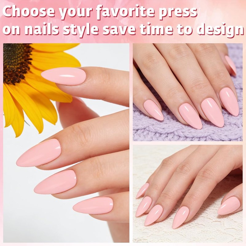 Press On Nails Short Almond - Baby Pink 160 Pcs Set with 5 Jelly Tabs | 16 Sizes for Women