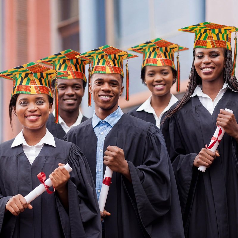 Cuffbow Kente Graduation Cap African Graduation Hat Kente Grad Custom African Grad Accessories for Black Student Graduates Ceremonies College Celebration Party Supplies