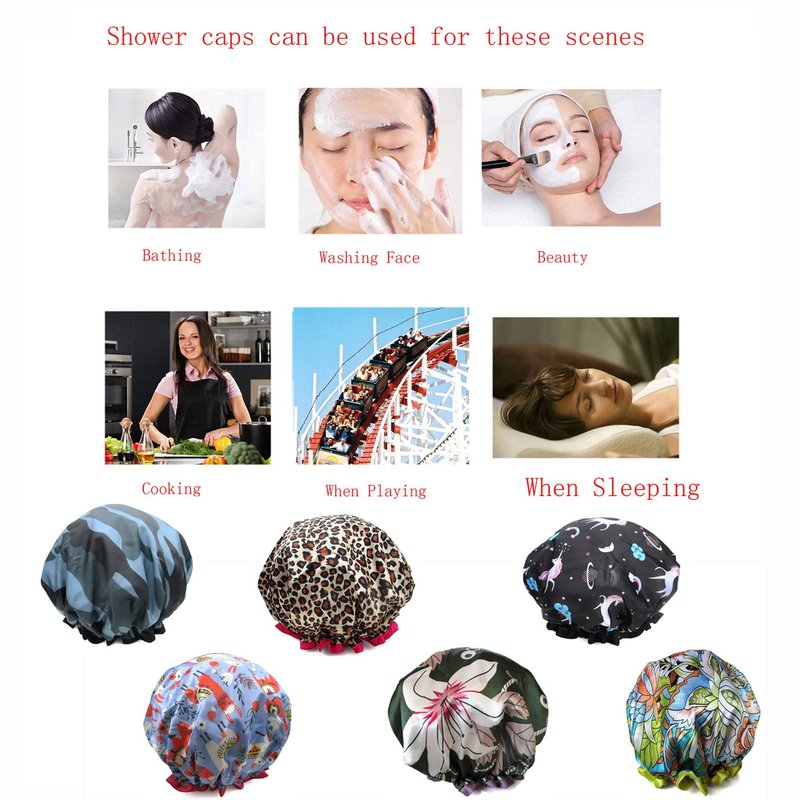 ZKLLGHE Shower Cap for Women,1 Pcs Shower Hat Waterproof-Double Layer-Reusable Elastic Bath Caps for Girls Spa Home Use,Hotel and Hair Salon …