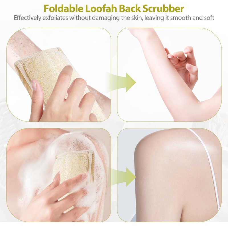 houlishu 1 Pc Natural Loofah Back Scrubber - Double Handles Exfoliating Bath Sponge, Bath Sponge, Body Scrub, to Clean Your Body Deeply, Shower Loofah Scrubber for Men and Women