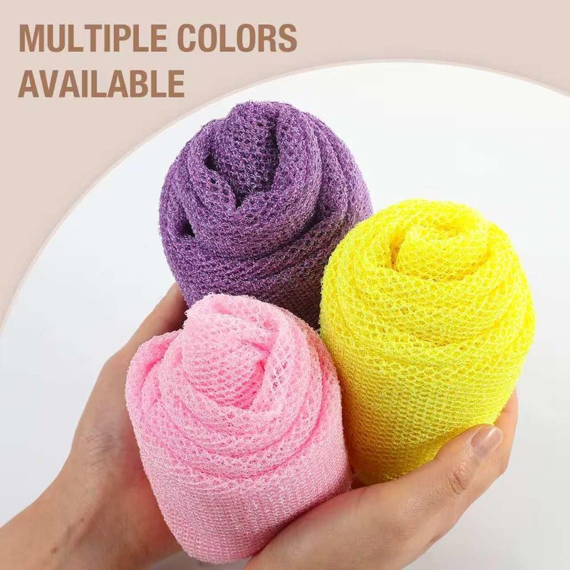 GLOBECARRY African Net Sponge Extra Long 3 Pieces, Loofah Back Scrubber for Shower, Exfoliating Washcloth & Body Scrubber, 39.37" L x 12.99" W Bath Sponge (Yellow,Pink, Purple)