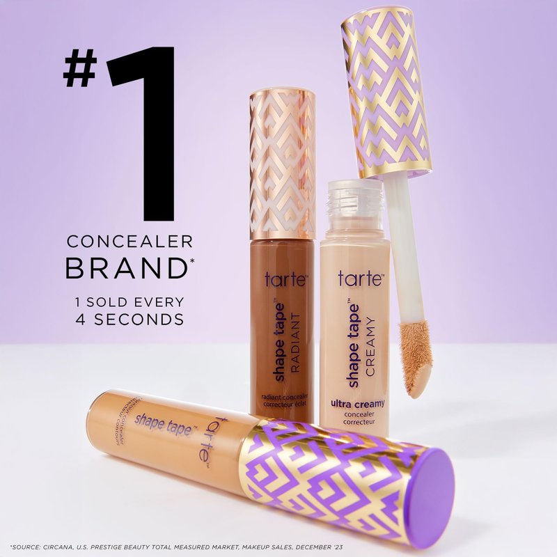 tarte shape tape concealer & brush – Instant Full Coverage for Under Eye, Dark Circles, Redness & Discoloration, Dermatologist-Tested, Vegan, Cruelty-Free, full size, 29N light-medium