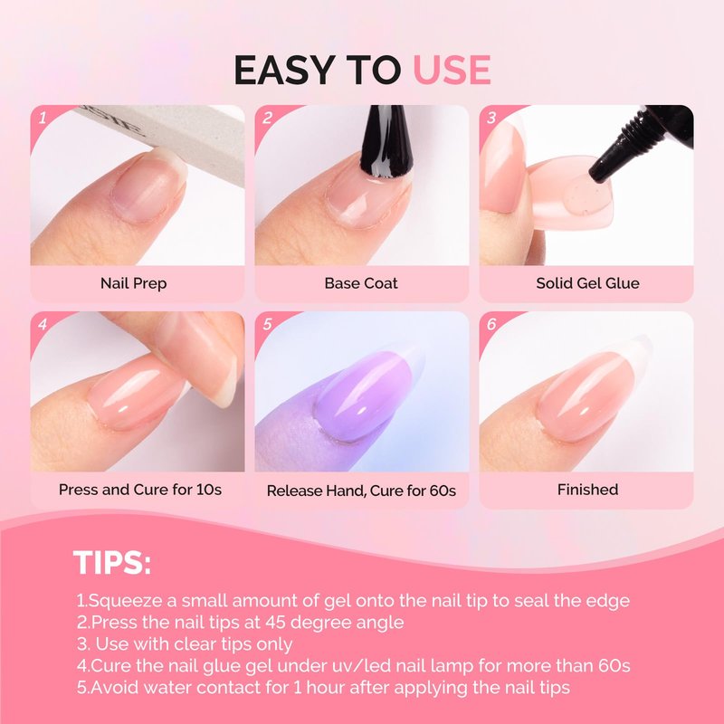 MelodySusie 2Pcs*20g Solid Nail Glue Gel, Super Strong & Long Last Soft Gel Nail Tips Glue for Acrylic Fake Nails, 3D Nail Art, Nail Gem, Soak off UV & LED Lamp Needed, Home DIY & Salon