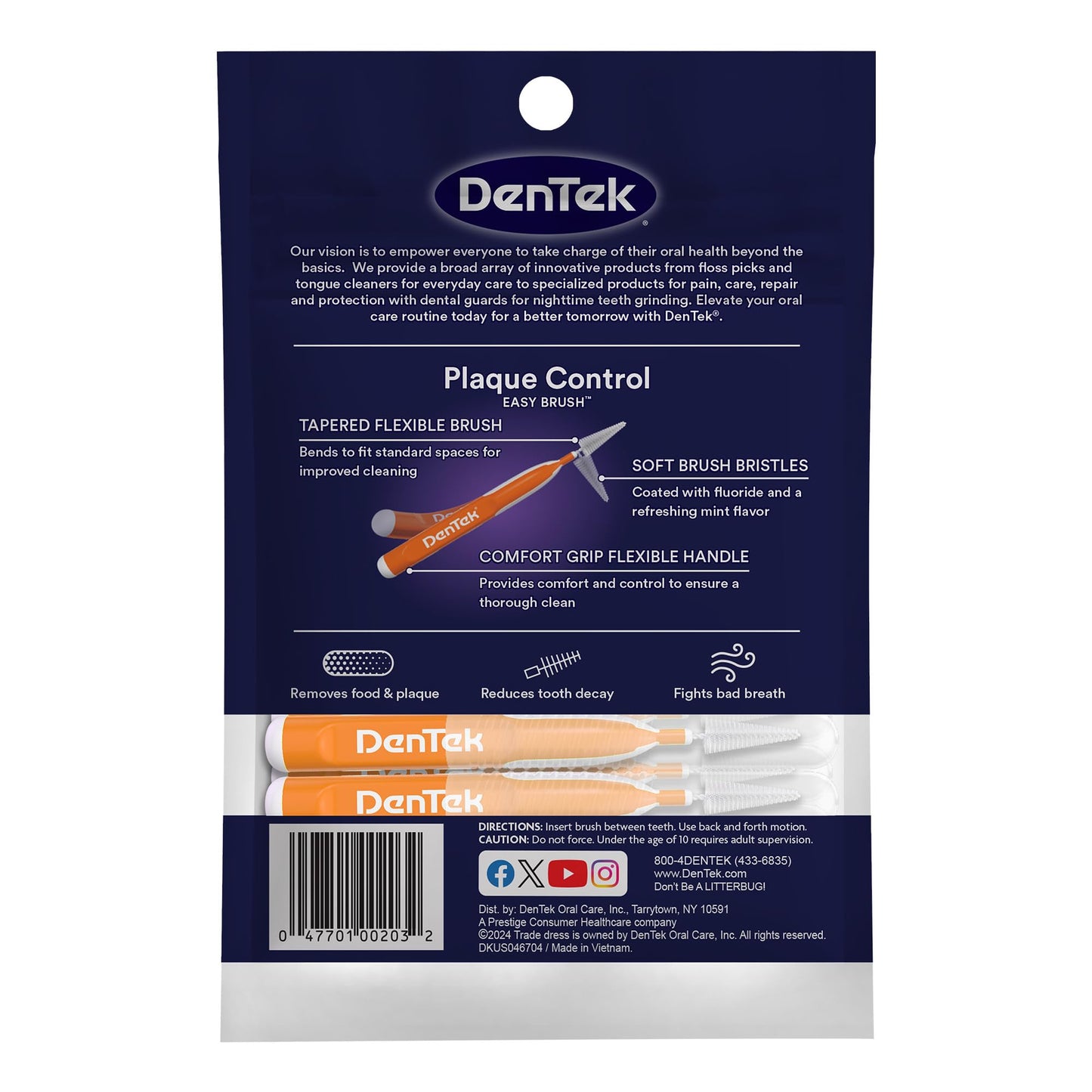 DenTek Easy Brush, Interdental Brushes for Cleaning Between Teeth, Safe for Braces & Dental Work, 16 Count, Pack of 6