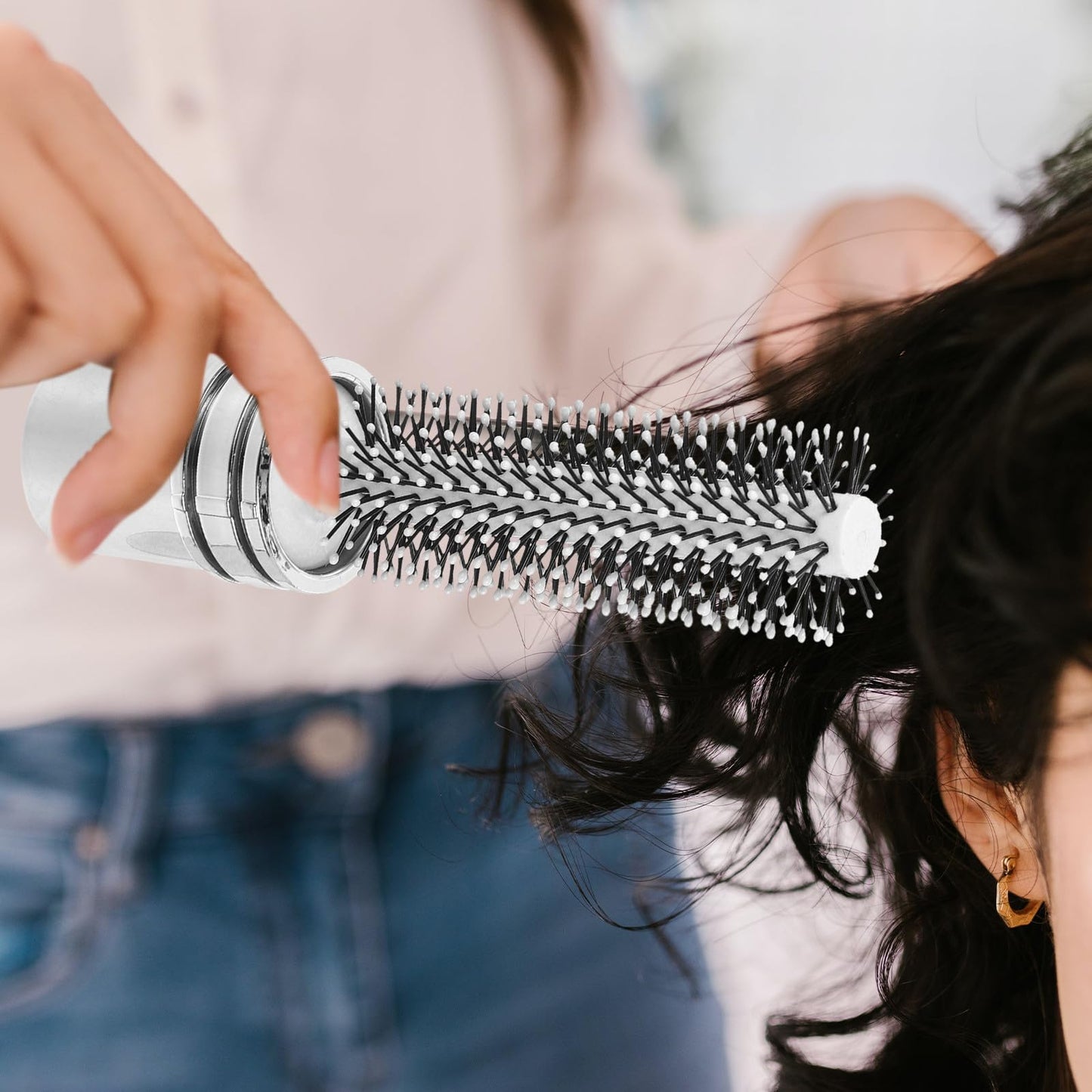 UKCOCO Retractable Roll Hair Brush for Travel : Round Curly Hair Comb for Styling Curling Straightening, Portable and Lightweight, 6.09X1.61X1.57in (White)