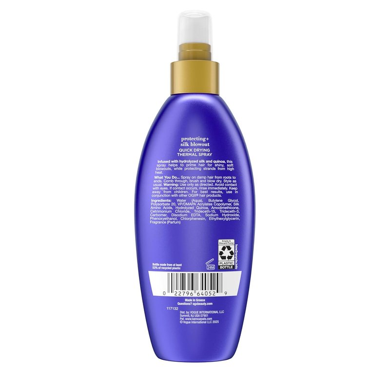 OGX Heat Protectant Spray - Quick Drying Thermal Protection for Soft, Shiny Hair | 6 fl. oz, Shields Up to 450°F